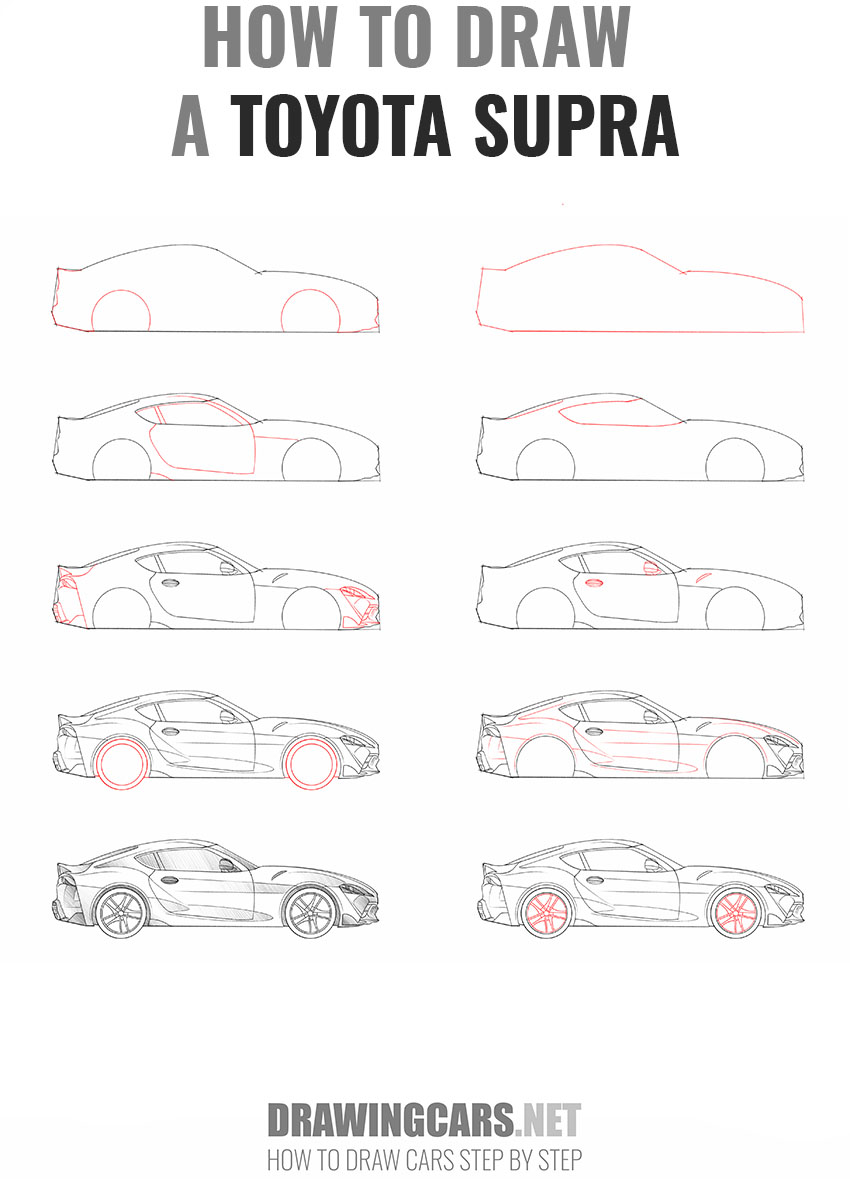how to draw a toyota supra step by step
